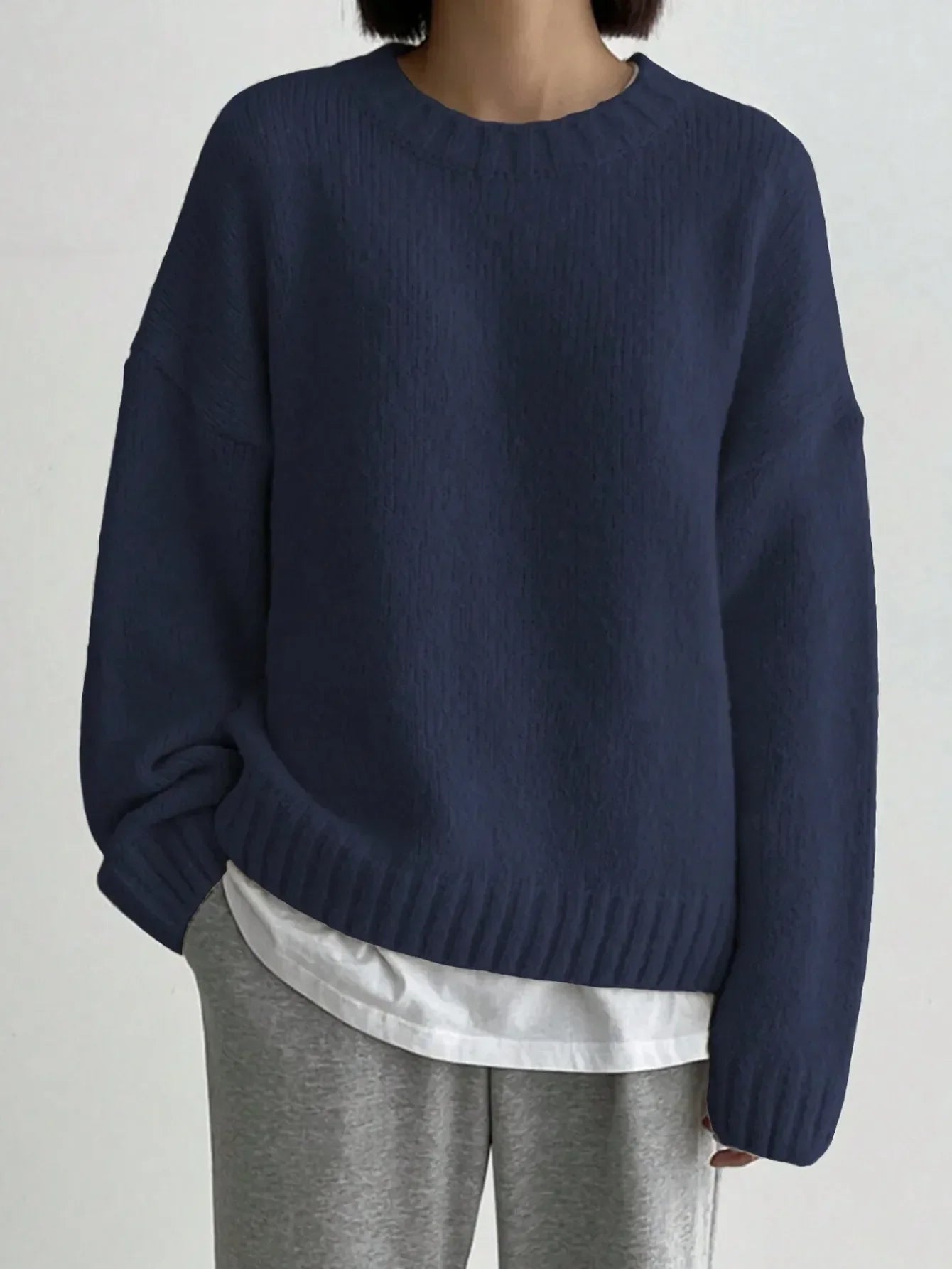 Mysig Oversized Stickad Tröja för Vardagsbruk