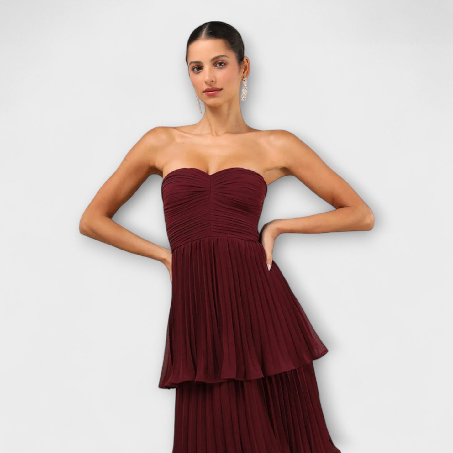 Lorena - Chic Strapless Layered Maxi Klänning för Speciella Tillfällen