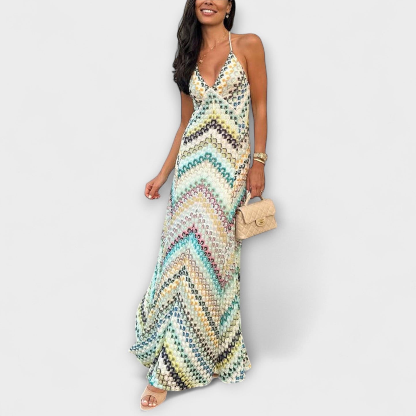 Remi - Missoni Vibrant Herringbone Maxi Klänning för Alla Tillfällen