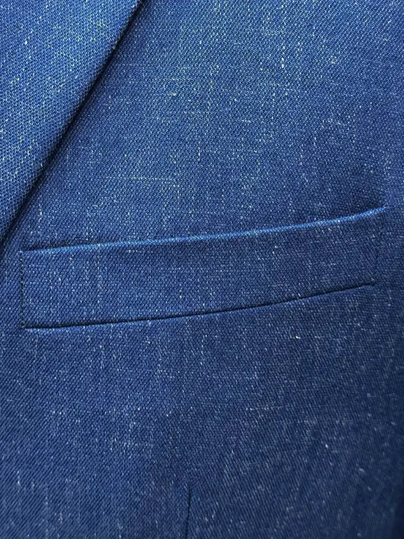 Herrens Linneblandning Kostymset - Slim Blazer & Byxor för Formella Evenemang