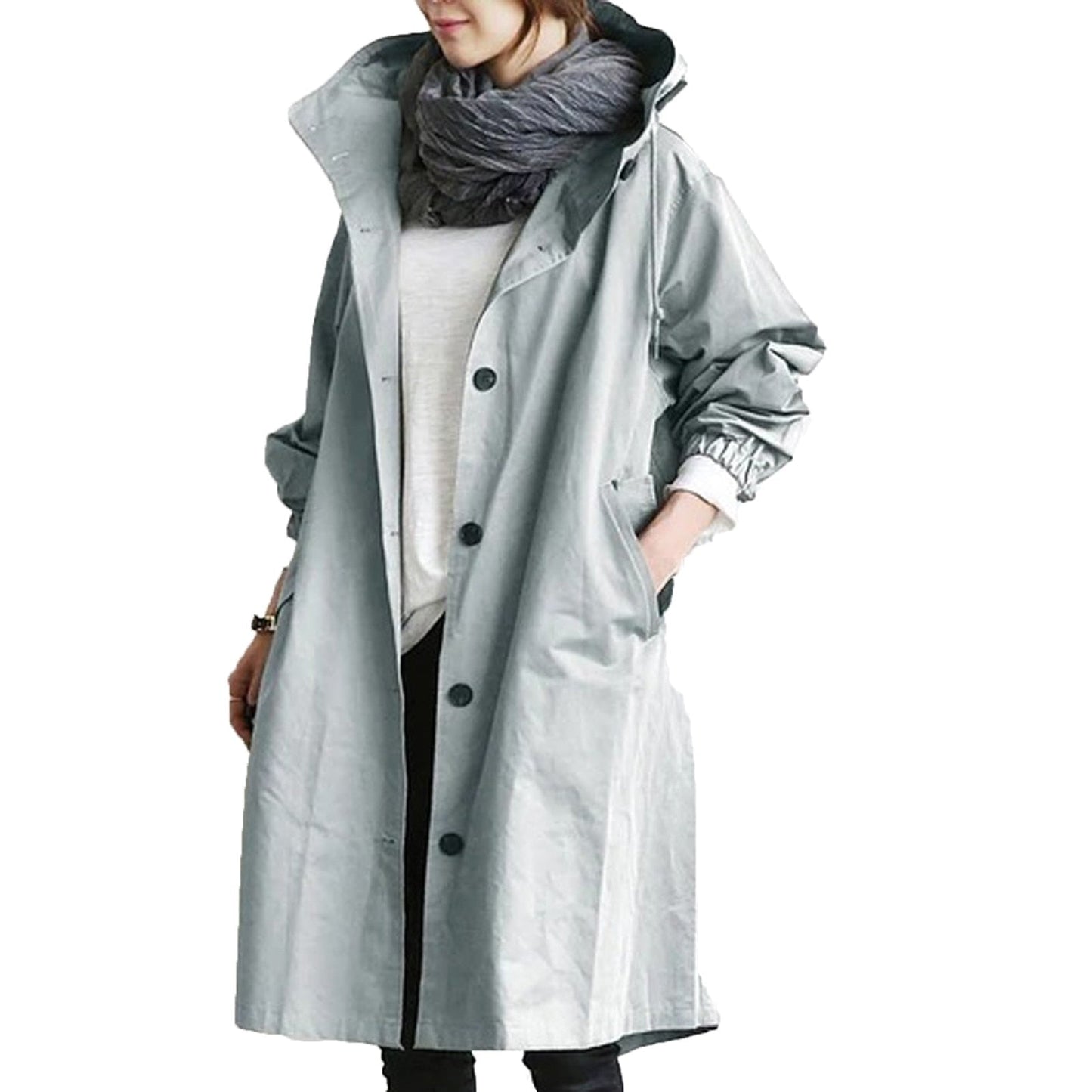Chic Hooded Long Coat för Året Runt