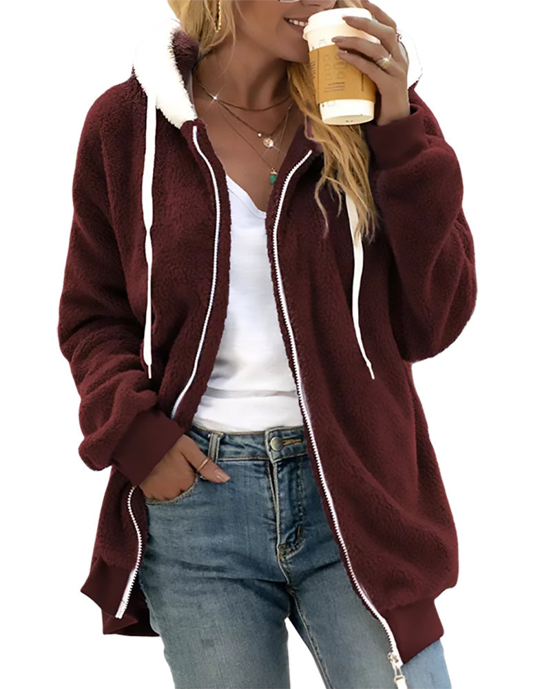Theresa - Mysig Fleece Zip Hoodie för Vardagsbruk