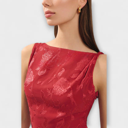 Opal - Chic Rygglös Jacquard Maxiklänning för Evenemang