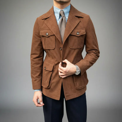 Herr Herringbone Blazer med Guldtonade Detaljer