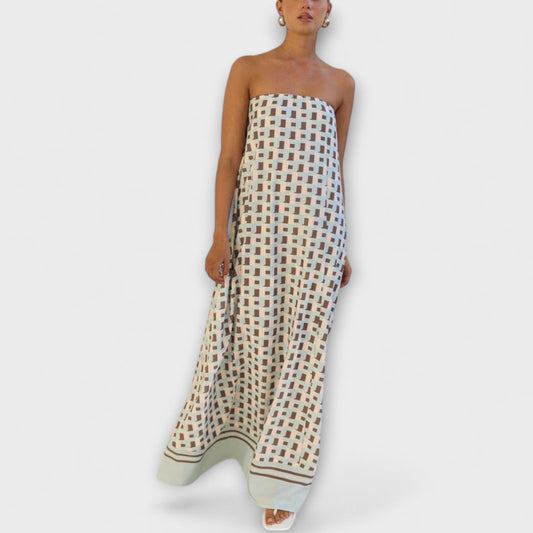 Geometrisk Off-Shoulder Maxi Klänning för Speciella Tillfällen