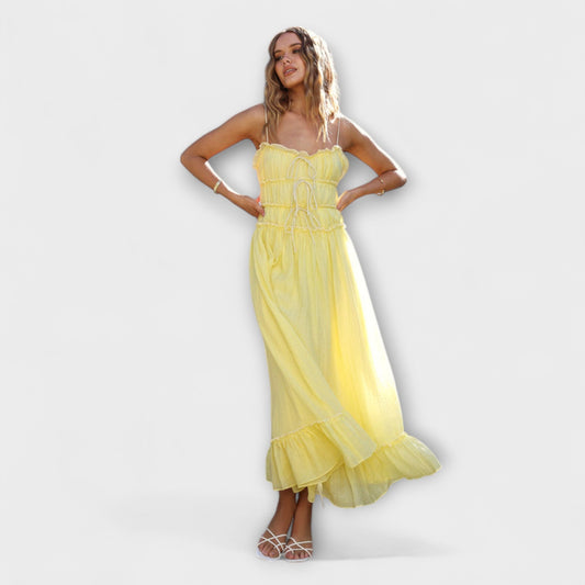 Celine - Chic Ruffled Hem Midi Klänning för Evenemang