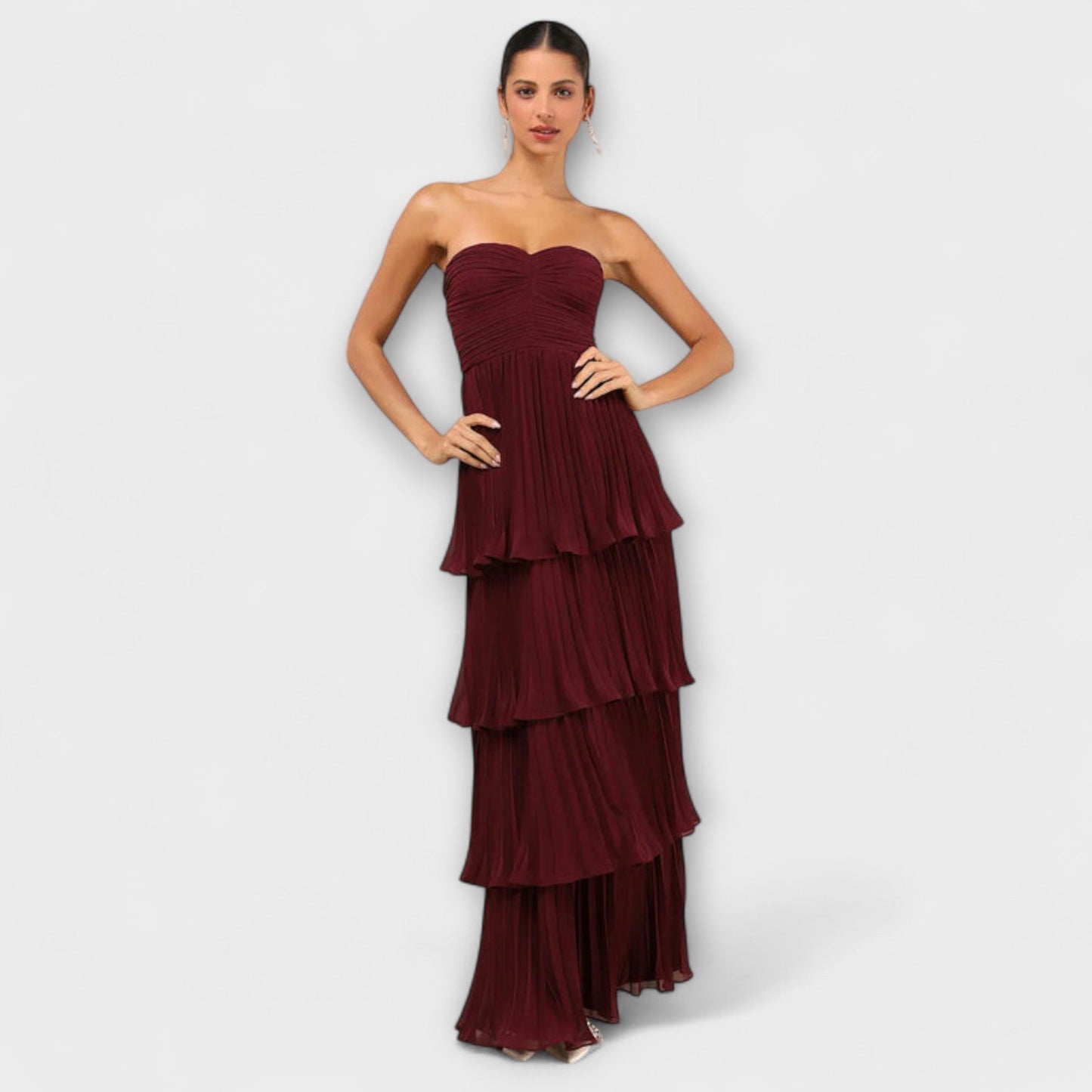 Lorena - Chic Strapless Layered Maxi Klänning för Speciella Tillfällen