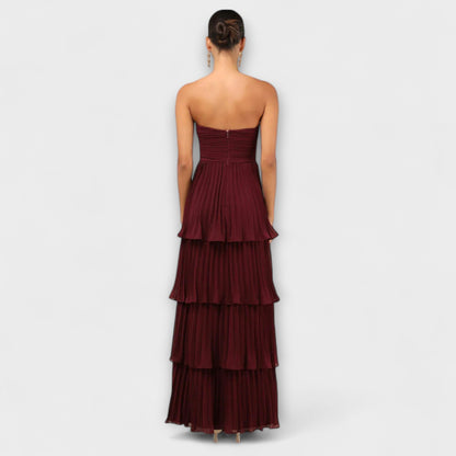 Lorena - Chic Strapless Layered Maxi Klänning för Speciella Tillfällen