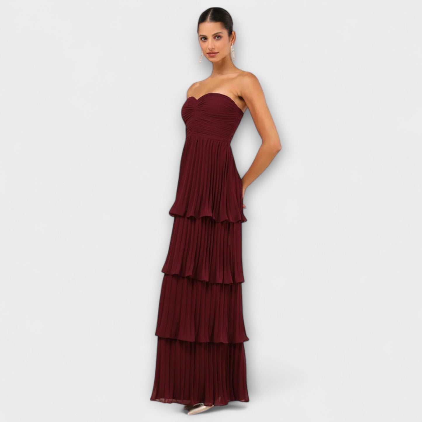 Lorena - Chic Strapless Layered Maxi Klänning för Speciella Tillfällen