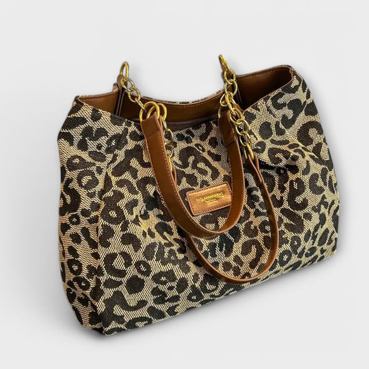 Olivia - Stilig Leopardtryck Canvas Tote för Dagliga Äventyr