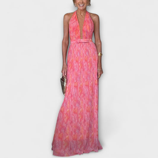 Seraphina - Elegant Halterneck Plisserad Maxiklänning för Evenemang