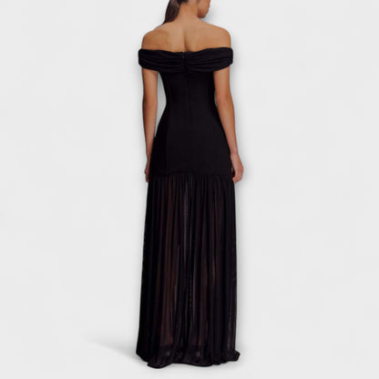 Blommig Utsmyckad Off-Shoulder Maxi Klänning för Evenemang