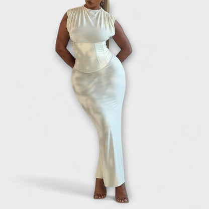 Vesper - Chic Strapless Corset Maxi Klänning för Speciella Tillfällen