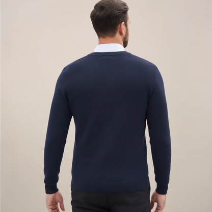 Herrklassisk V-ringad stickad tröja för höst och vinter