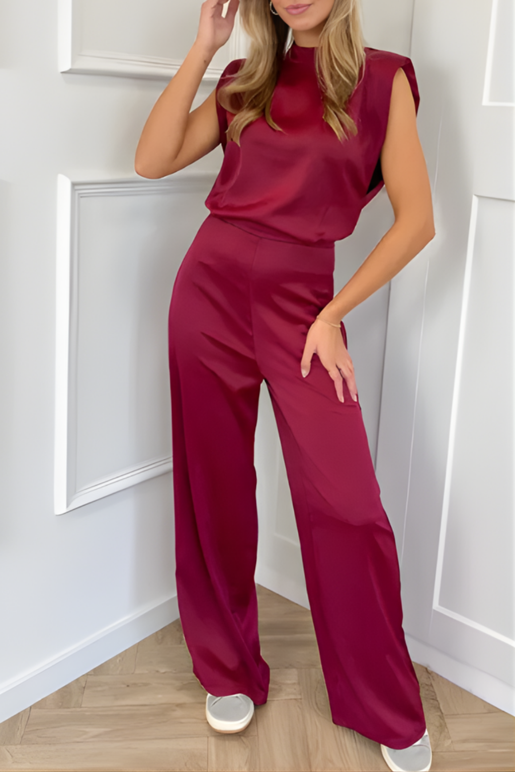 Chic Hög Nacke Bred Ben Jumpsuit för Formella Tillfällen