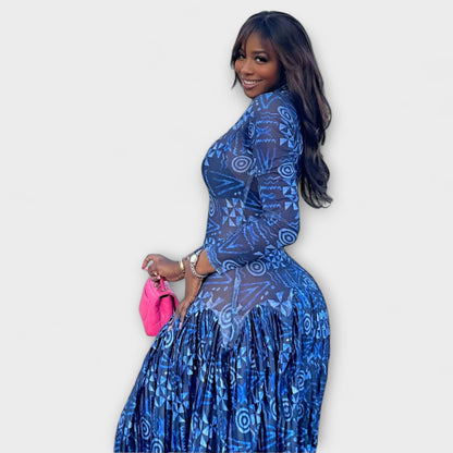 Mia Maxi Klänning i Blommig Mesh för Evenemang