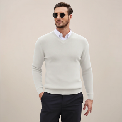 Herrklassisk V-ringad stickad tröja för höst och vinter