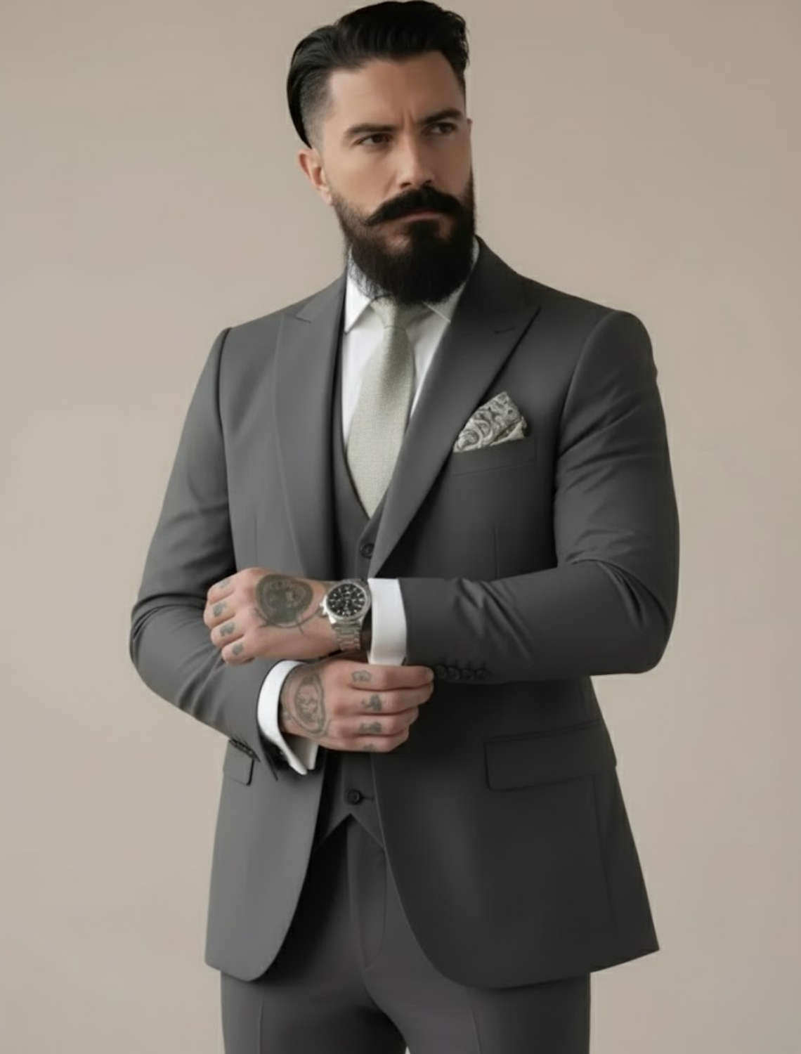 Herrarnas Slim Fit Tre-delade Kostym för Bröllop