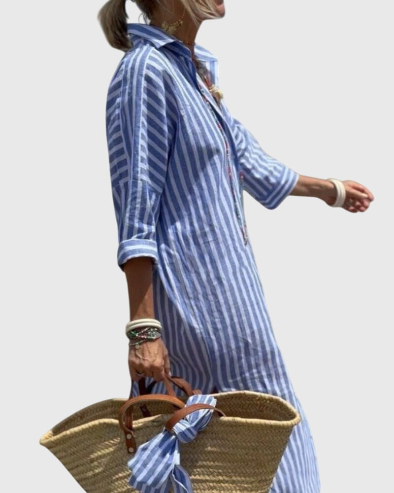 Ellen™ | Chic Randig Klänning för Alla Tillfällen