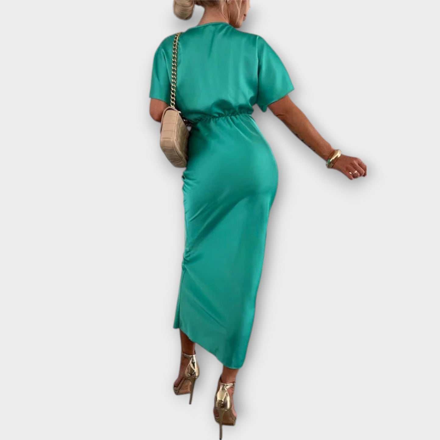 Sable Satin V-Neck Cross Knot Maxi Klänning för Evenemang