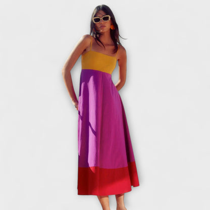 Chic Färgblöck Spaghetti Strap Klänning för Alla Tillfällen