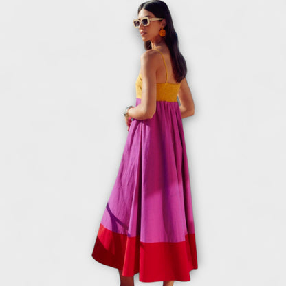 Chic Färgblöck Spaghetti Strap Klänning för Alla Tillfällen