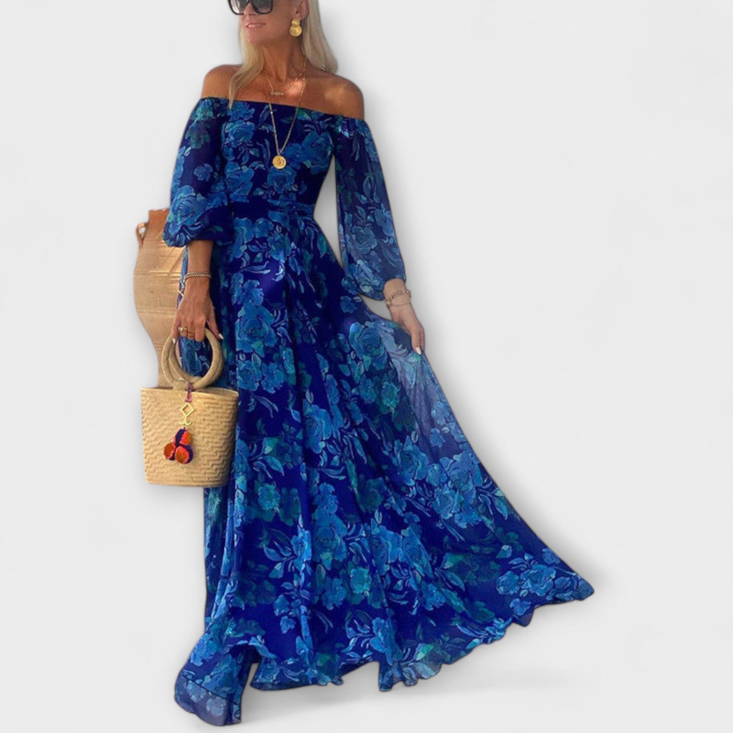 Juniper - Blommig Off-Shoulder Smockad Maxiklänning för Strandresor