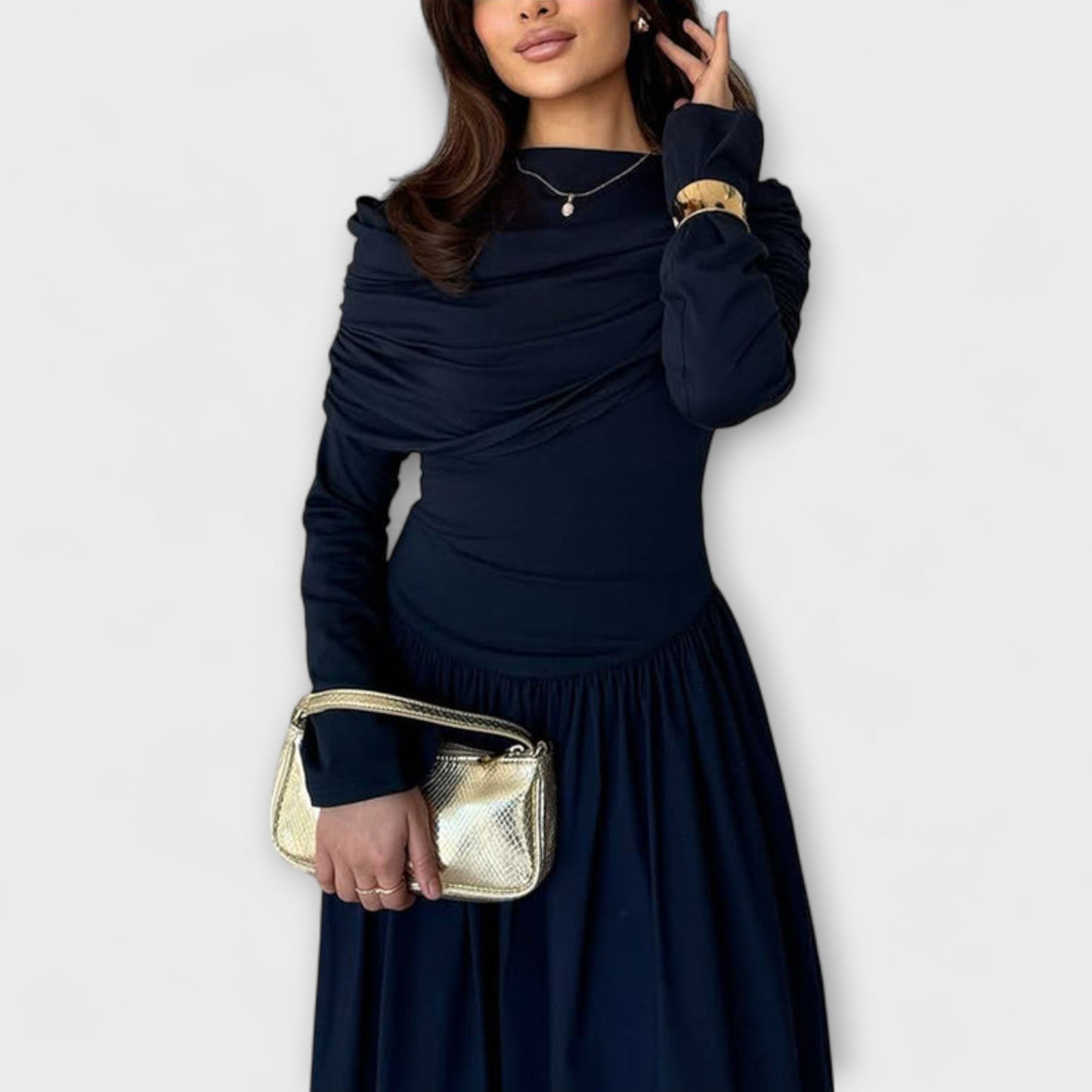 Jessica - Chic Plisserad Klänning för Vardagsbruk