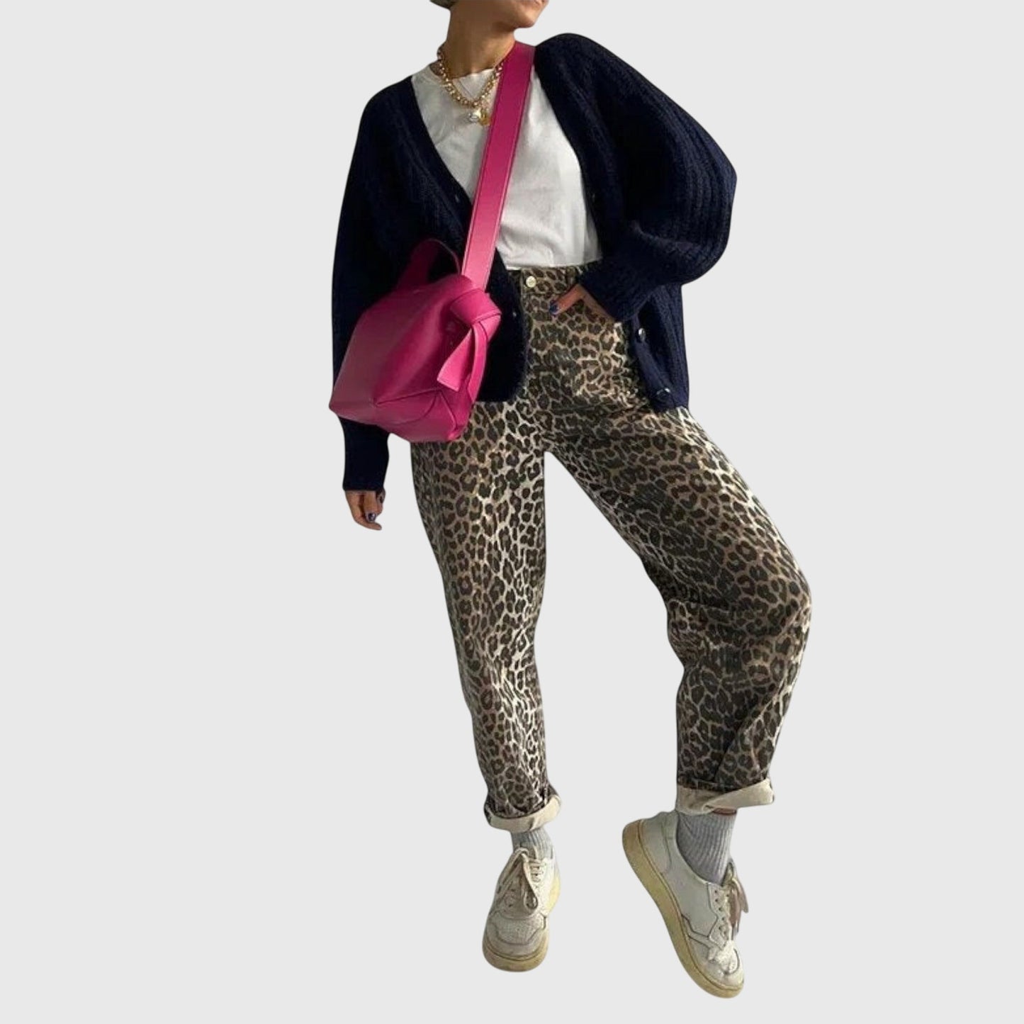 Chandra - Retro Leopardmönstrade Jeans för Alla Tillfällen