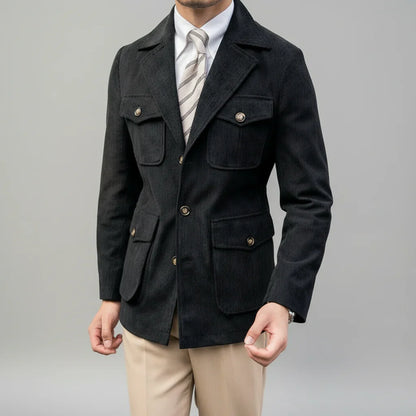 Herr Herringbone Blazer med Guldtonade Detaljer