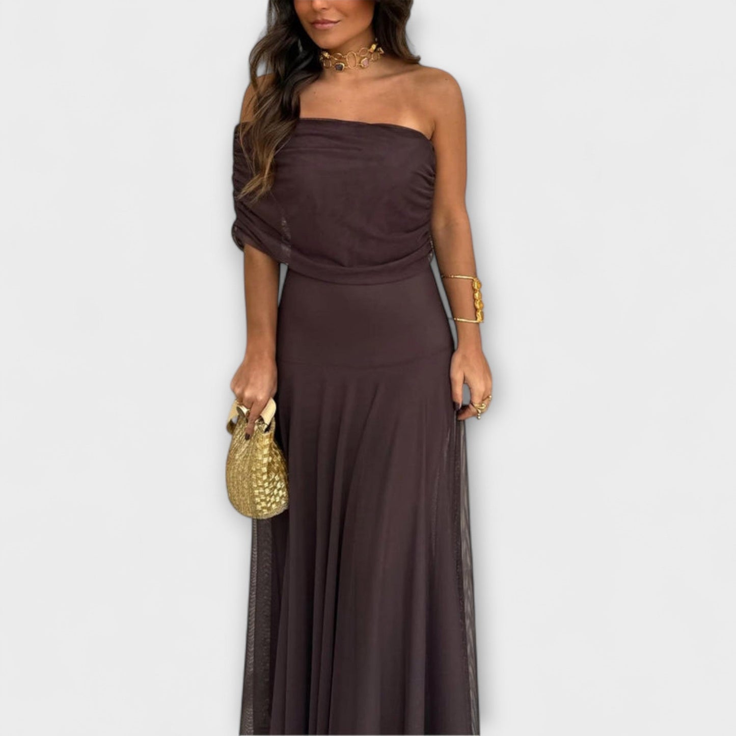 Toledo One-Shoulder Mesh Maxi Klänning för Sommarevenemang