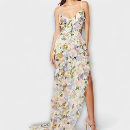 Chic Volangklänning med Remtryck för Alla Tillfällen