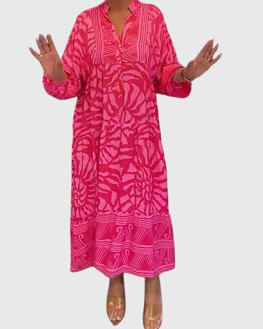 Chic Maxi Klänning med Livlig Tryck för Alla Tillfällen