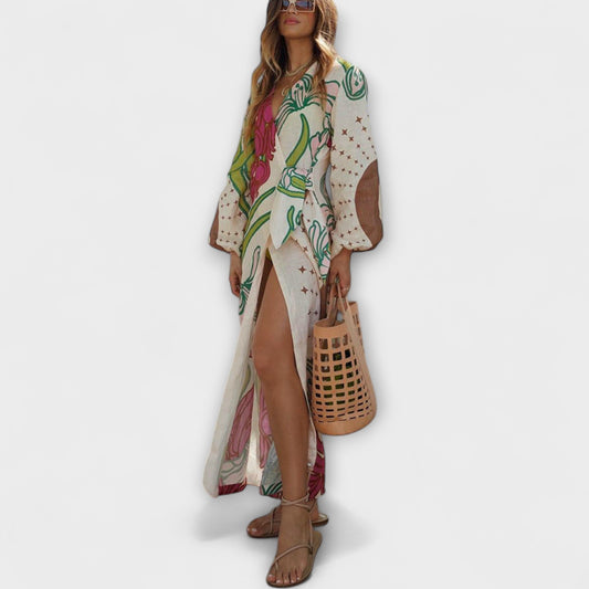 Tracey - Stilig Maxiklänning med Slips för Alla Tillfällen