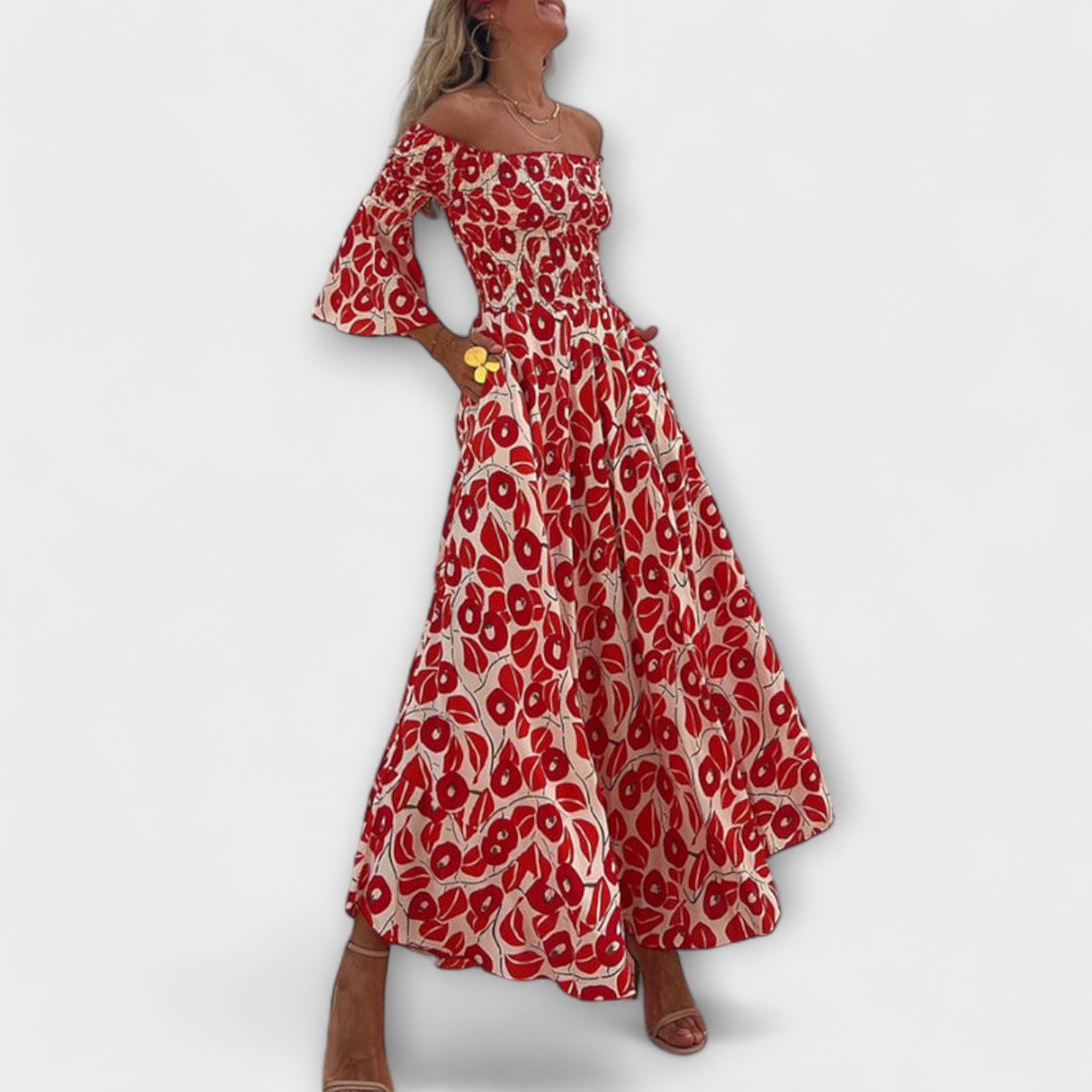 Chic Off-Shoulder Maxi Klänning för Resa