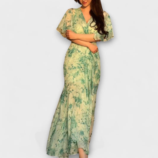 Blommig V-ringad Klänning för Varje Tillfälle