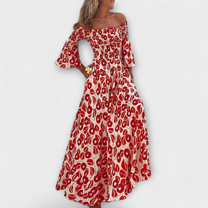 Havsinspirerad Off-Shoulder Klänning för Stranddagar