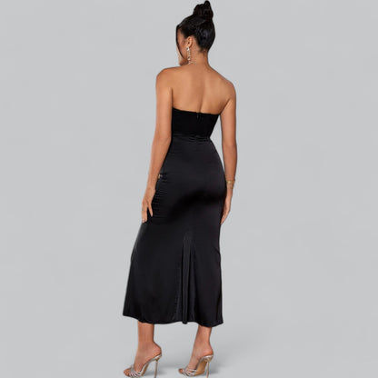 Sammet Strapless Korsett Maxi Klänning för Speciella Tillfällen