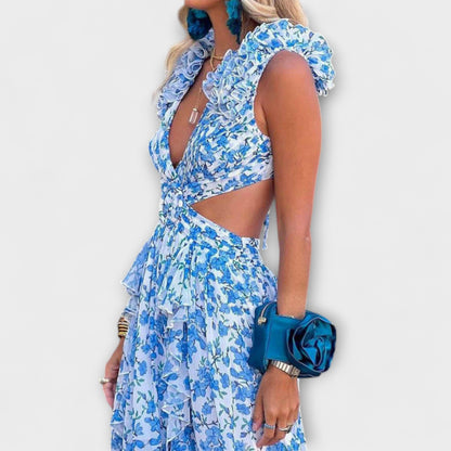 Elin - Chic Maxi Klänning med Volangkant för Alla Tillfällen