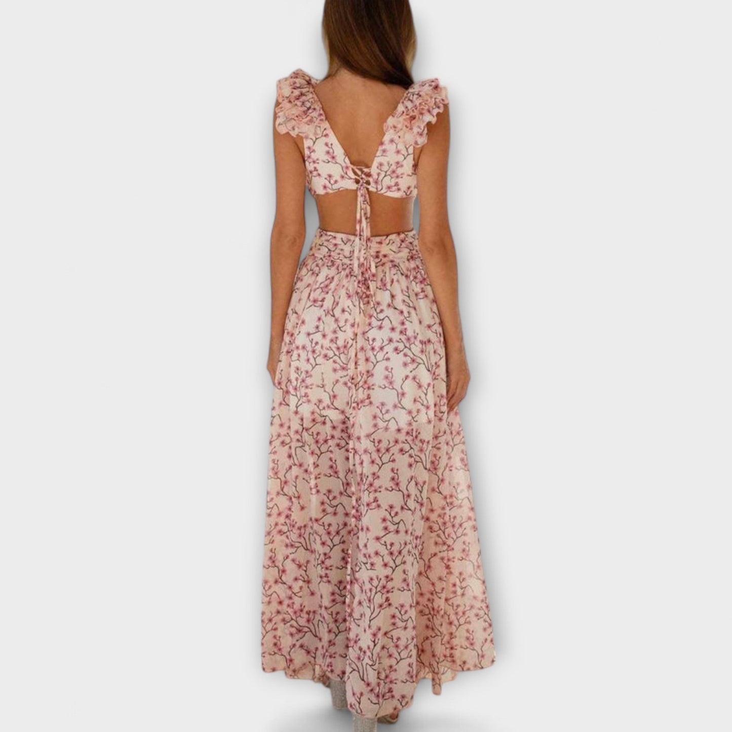 Elin - Chic Maxi Klänning med Volangkant för Alla Tillfällen