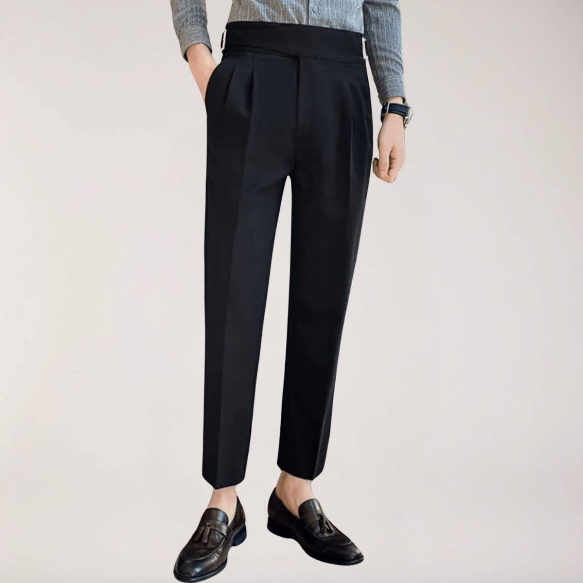 Herrformella högmidjade plisserade byxor för evenemang