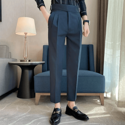 Herrformella högmidjade plisserade byxor för evenemang