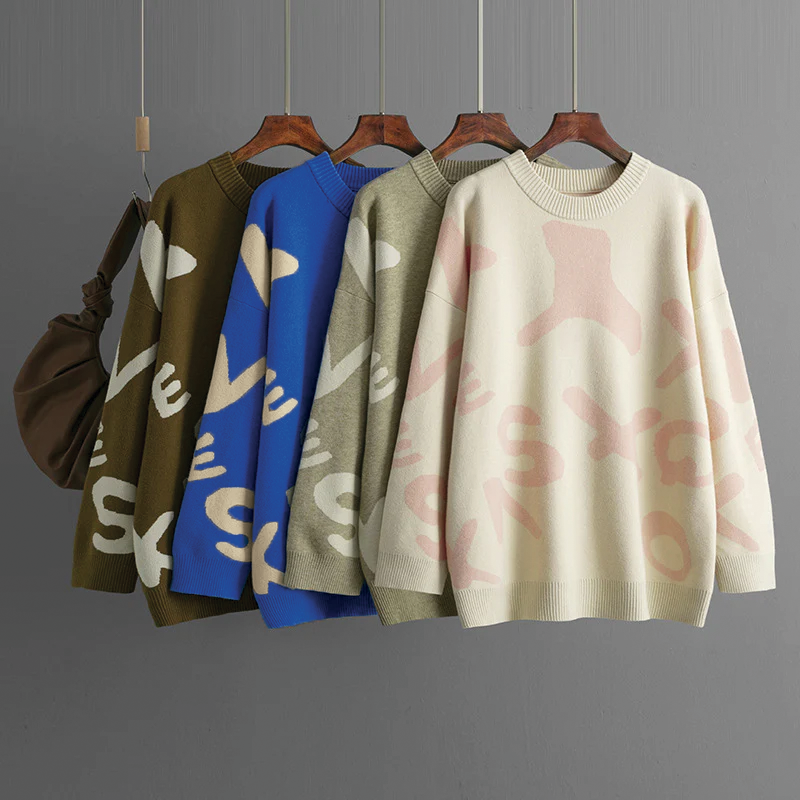 Delilah - Stilig Grafisk Stickad Tröja för Varje Tillfälle