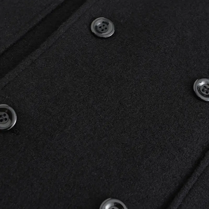 Herrars Svart Dubbelknäppt Kappa – Stilig Lång Kappa för Kontor & Vinterevenemang