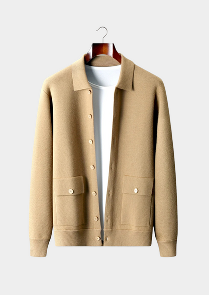 Herrknappad cardigan med fickor för stilfull lager-på-lager