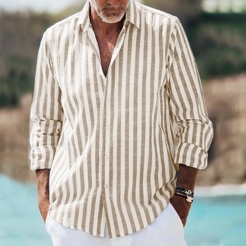 Herrars Randiga Skjorta med Långa Ärmar för Vardagligt Bruk