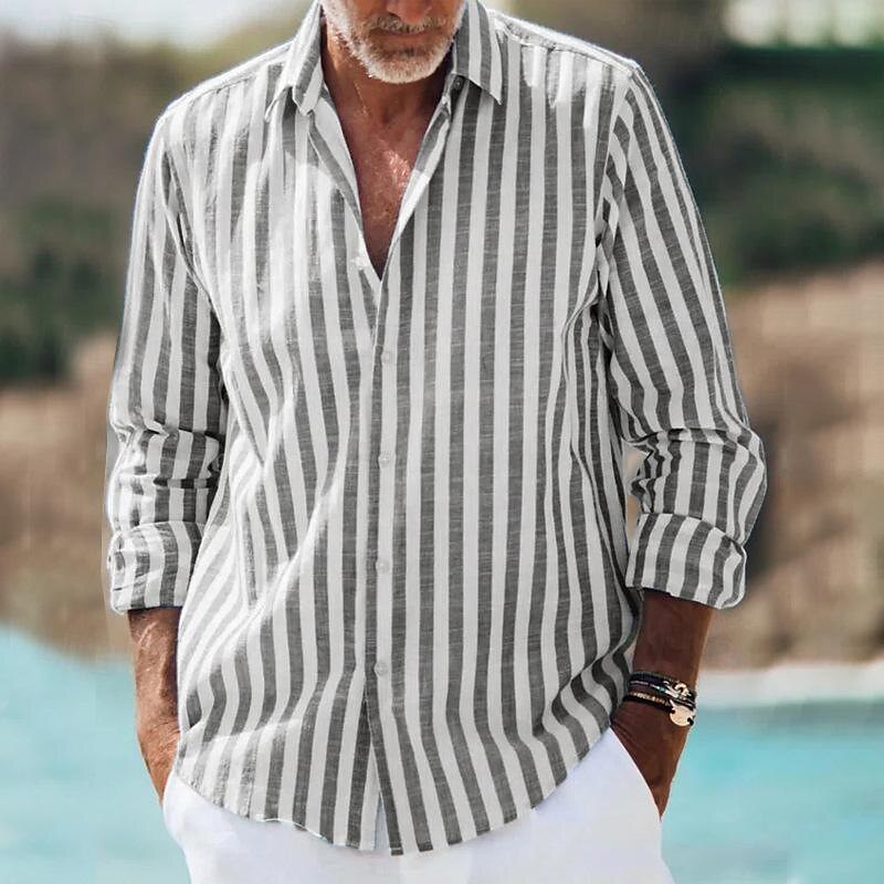 Herrars Randiga Skjorta med Långa Ärmar för Vardagligt Bruk