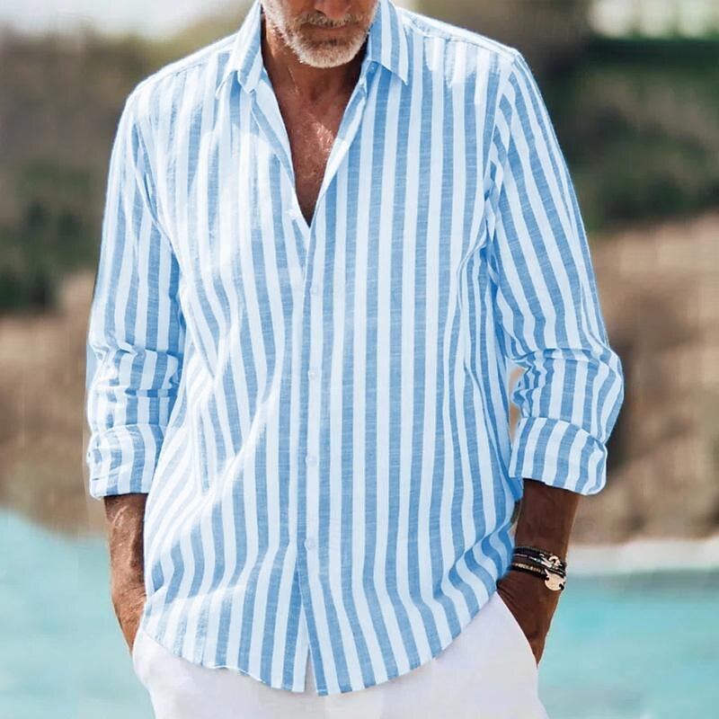 Herrars Randiga Skjorta med Långa Ärmar för Vardagligt Bruk