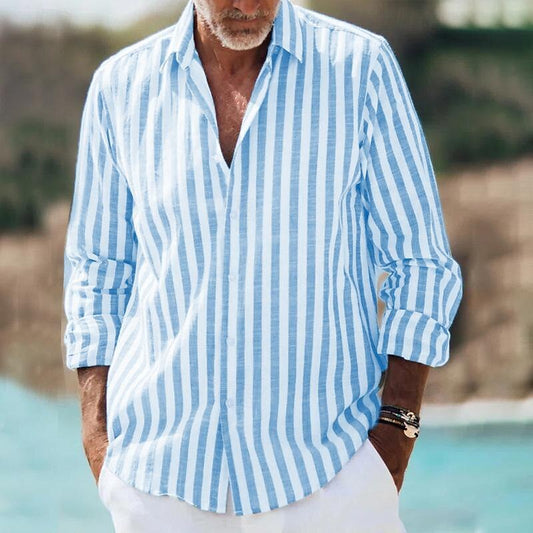 Herrars Randiga Skjorta med Långa Ärmar för Vardagligt Bruk
