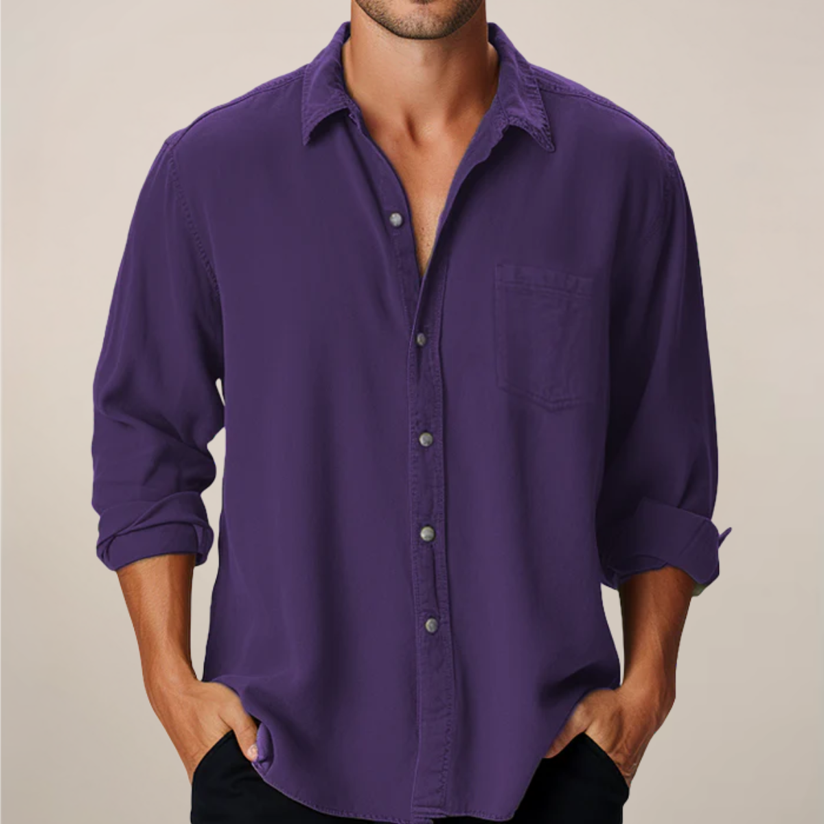 Herrklassisk skjorta med lång ärm och knäppning för alla tillfällen